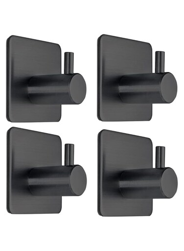 4PCS Adhesive Wall Hooks for Hanging, Waterproof Shower Hooks, Heavy Duty Towel Hooks for Bathrooms, Kitchens, and Offices (Black)