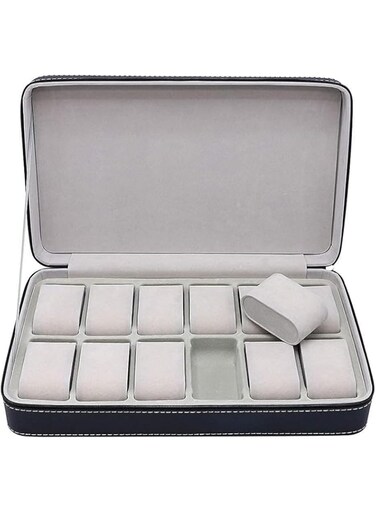 TAME Watch Box, 12 Slots Watch Box Organizer with Zipper, Portable Travel Watch Organizer for Men Women, PU Leather Watch Storage Case Jewelry Storage Box Display Travel Watch Case