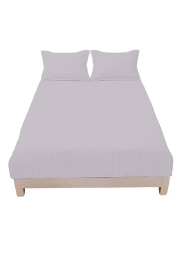 Smart Fitted Bed Sheet Striped Cotton Bedsheet with Pillow Cover light Gray