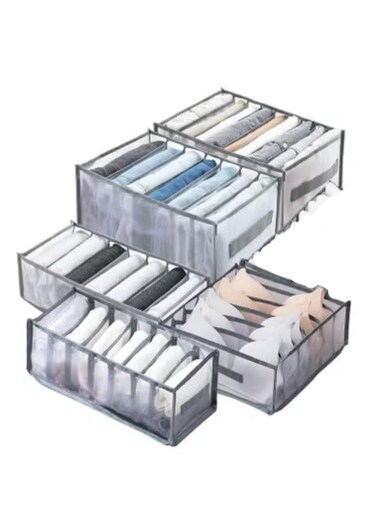 Wardrobe Clothes Organizer for Jeans, Upgraded Drawer Organizers for Clothing with Handle Foldable, Drawer Organizers Clothes for Family (5 Packs: Shirt+Jeans+T-Shirt+Bra+Underwear+Socks, Gray)