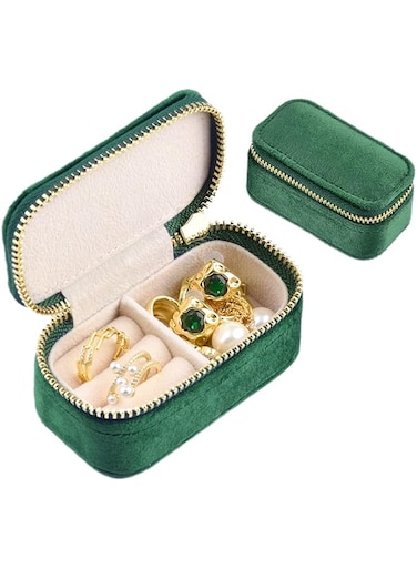 MAKINGTEC Mini Jewelry Travel Case, Velvet Small Travel Jewelry Box, Portable Jewelry Travel Organizer Box for Rings Earrings Necklaces, Gifts for Women Girls(Navy Blue) (green)