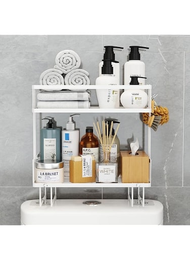 VAODO Over the Toilet Storage, 2-Tier Bathroom Organizer Shelves,No Drilling Space Saving Organizer, Suitable for Storing Paper Towels, Towels, Toiletries