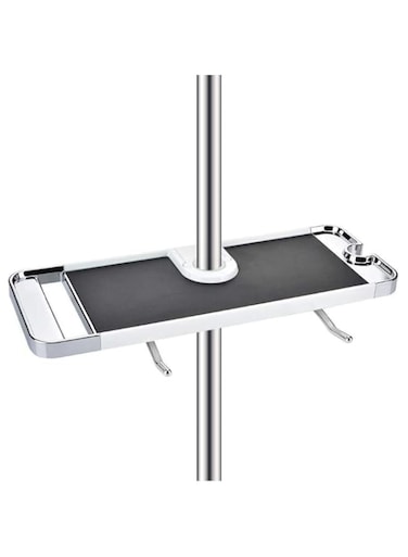 KASTWAVE ABS Bathroom Shelf Rack, Shower Caddy Wall Mount Holder, No Drilling Required, Organizer for Shampoo and Soap, Fits 19-25mm Rail, Includes Double Hook, Towel Ring, and Hooks, Easy to Install