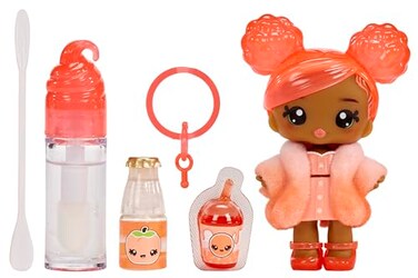 Yummiland Lip Gloss Superpower Dolls (Piper Peach)- Customize Your Own Shimmery Gloss With Base, Color &amp; Scent, Articulated Scented Dolls With Removable Fashions &amp; Accessories,