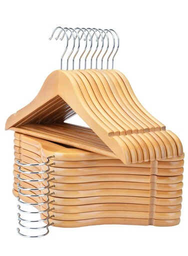 Coat Hangers 20 Pack Wooden Suit Hanger Wooden Hangers Premium Wood with Notches &amp; Chrome Swivel Hook