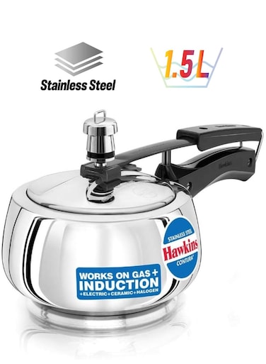 1.5Liters Contura Stainless Steel Pressure Cooker, with Inner Lid, Induction Compatible (SSC15), Silver Silver