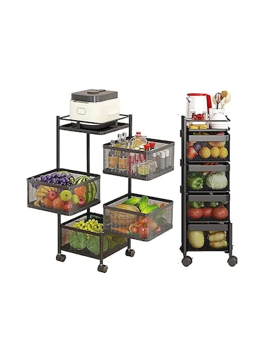 4 Tier Square Rotating Storage Rack, Multi-Layer Kitchen Storage Shelf, Fruit Vegetable Storage Basket