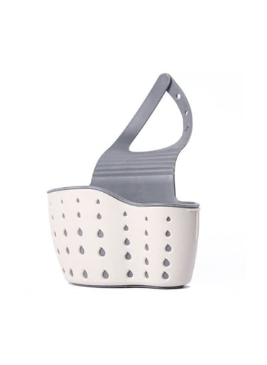 Beige Kitchen Sink Caddy Sponge Holder Silicone Plastic Soap Holder Hanging Adjustable Strap Faucet Caddy with Drain Holes for Drying