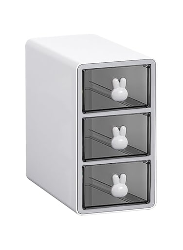 Toguma Stackable Desktop Storage Box with 3 Drawers, Transparent Multilayer Cosmetic Storage Box Desk Storage Box, Suitable for Office Desk Cosmetics (White)