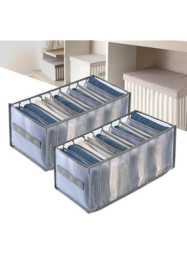 Bolivia's Wardrobe Clothes Organizer, 2 Pack Foldable Underwear Mesh Storage Boxes With Side Handles, 9 Grids Washable Jeans Compartment Storage Closet Cabinet Organizer (Gray)