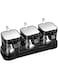 U-HOOME Condiment Jar Spice Container Kit with Rack and Spoons, 3pc Clear Glass Kitchen Spice Pots, Salt Pepper Sugar Storage, Container Condiment Jars, Open Hole Type Open Lid Seasoning Box (Style B)