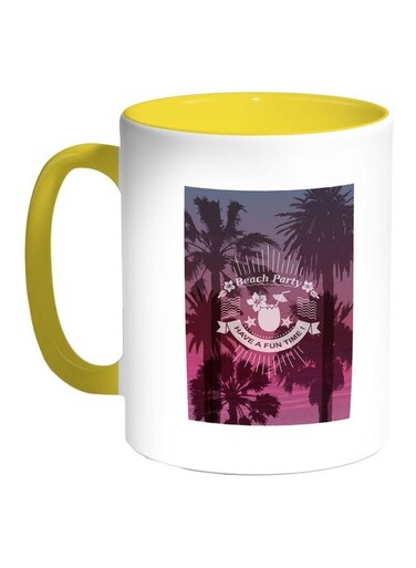 Beach Party Printed Coffee Mug Blue/White/Yellow 11ounce