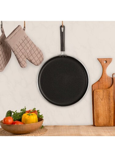 NutriHealth 31cm Flat Griddle Tawa with Xtra Thick Base  Silver Ion Coating, Sturdy Handles, PFOA Free, 5 Layered Coating   To Make Dosas, Uttapams, Parathas, Chillas, Omelettes, Crepes &amp; Bread Toast