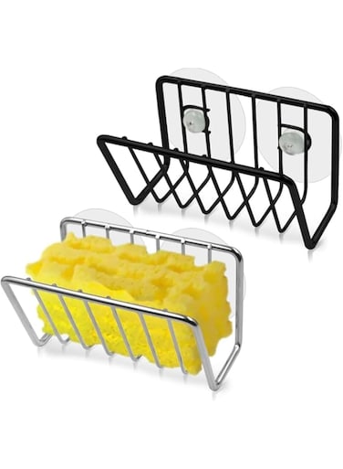 NALACAL Kitchen Stainless Steel Sponge Holder, Sponge Holder with 4 Suction Cups, Kitchen Sink Organizer for Sponge, Soap, Scrubber, Kitchen Sink Basket Brush Holder Dishcloth Hanger