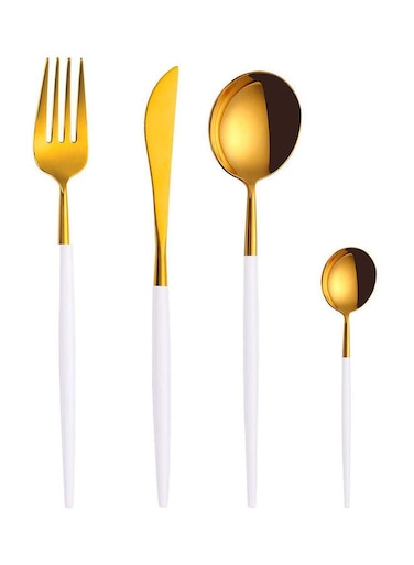 Steel Cutlery Set 4-Piece Mirror Polished Flatware Reusable Utensils Kitchen Tableware Include Knife Fork Spoon for Home Hotel Wedding Festival Party White 25*3.5*16cm