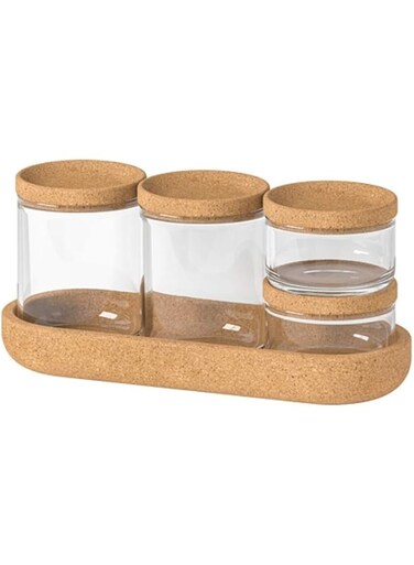 IKEA 403.918.79 Saxborga Jar with Lid and Tray, Set of 5, Glass Cork