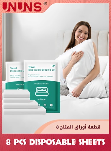 8Pcs Disposable Travel Bed Sheet Set,2 Pack Travel-Safe Disposable Cover Sheets For Travel,Disposable Travel Sheet with Quilt Cover and Pillowcase For Travel Business Trip