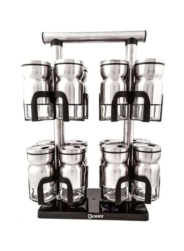 16-Pice Aluminium Spice Jar Set Silver 30x16x39centimeter