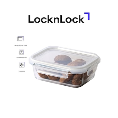 LocknLock Tempered Glass Rectangle 640ml &ndash; Airtight Food Container with 4-Side Locking Lid, Microwave, Freezer &amp; Dishwasher Safe