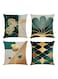 Decorative Cushion Covers, 4 Pcs 45 x 45 Linen Leaves Throw Pillow Cases Gold Teal Farmhouse Natural Cushion Covers 18x18 Sofa Cushions Modern Living Room Outdoor Garden
