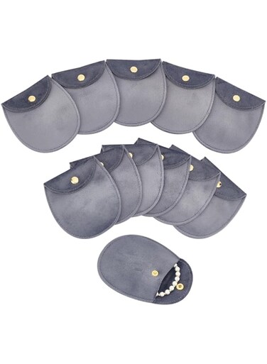 Khazna 12Pcs Velvet Jewelry Storage Pouches, 8.3x7.7x0.8cm Gray Jewelry Bags with Golden Tone Snap Fastener Small Jewelry Gift Pouch for Jewelry Storage Keeping Wedding Favor Party Gift Packaging