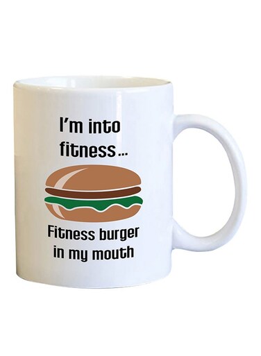 Your Wall I'm Into Fitness Quote Printed Coffee Mug White/Brown/Green