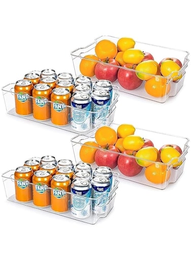 Luksyol Fridge Organizer Bins - Clear Set for Efficient Fridge and Pantry Storage   Fridge Organizers and Storage Containers   BPA-Free, Durable Plastic   Easy Access Handles (4, 14.5''   8.5'')