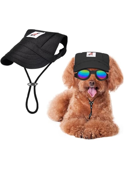 Dog Baseball Cap, Dog Hat Dog Sun Hat Dog Trucker Hat for Small Medium Large Dogs with Ear Holes Adjustable Drawstring Breathable Waterproof Design UV Protection Outdoor All Season (Small, Black)