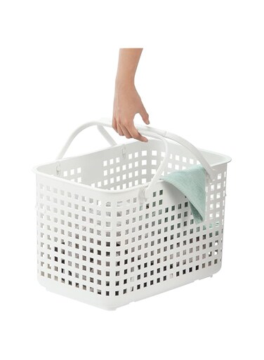 Inochi Nachi Multi Purpose Basket with Strap Handbag, For Household Storage, Picnic, Beach, Camping, With Lid and Handle, Lightweight, White (46x 32x31cm)
