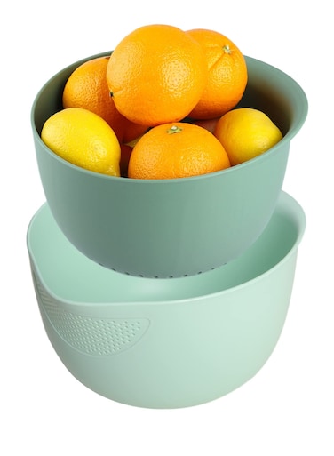 Kitchen Colander Set Strain Rice Quinoa and Small Grains Soak Wash and Drain Vegetables and Fruit Olive and Sage 4 Quart Bowl