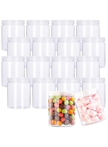 18 Pack 7.1oz/210ml Refillable Empty Slime Containers with Lids Round Clear Jars,Wide-Mouth Plastic Slime Storage Favor Jars for Crafts,Dry Food,Peanut Butter,Honey and Jam Storage