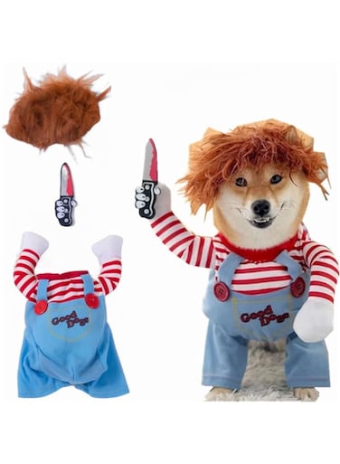 Fatal Pet Doll Dog Costume, Chuck Dog Role Playing Funny Costume Halloween Christmas Cat Dog Costume Party Costume, Suitable for Small and Medium sized Dogs Cat Funny Transformation Pet Clothing (S)