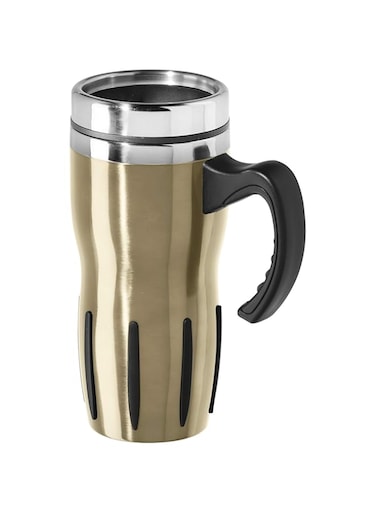 OGGI Mulitigrip Stainless Steel Thermal Travel Mug - Champagne, 16oz, with slide open lid for hot and cold beverages.