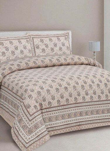 Grey Conversational Cotton Skin-Friendly 180 TC King Fine Bedsheet with 2 Pillow Covers