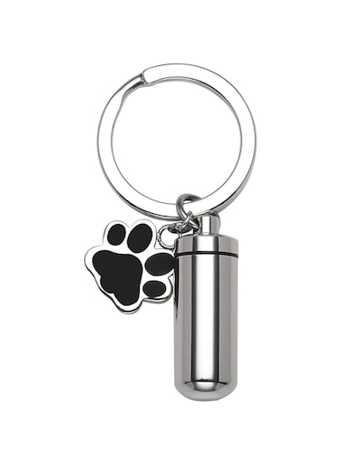 PiercingJak Cremation Jewelry Urn Keychain for Ashes Stainless Steel Pet Dog Paw Print Keepsake Urn Key Chain Cylinder Memorial Cremation Keyring Jewelry for Human Pet Ashes, Silver