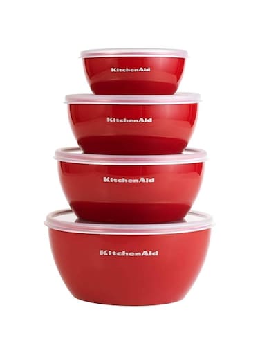 KitchenAid Classic Prep Bowls with Lids, Set of 4, Empire Red
