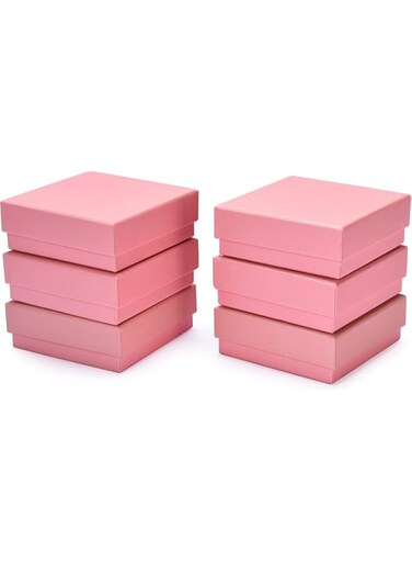 Jewelry Box Gift - Small Cardboard Jewelry Boxes Packaging For Earring, Bracelet, Necklace, Watches, Keychain Box, Cards, Letters - Small Gift Boxes With Lids - Pink Bulk Set (6)