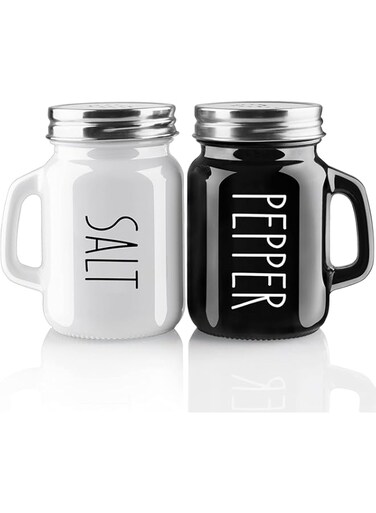 ZOSUJO Salt and Pepper Shakers Set, 4 oz Cute Salt Pepper Shaker, Kitchen Decor for Home Restaurants Wedding, Glass Black White Shaker Sets with Stainless Steel Lids