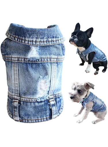 Tealots Dog Jean Jacket, Puppy Blue Denim Lapel Vest Coat Costume, Girl Boy Dog T-Shirt Clothes, Cool and Funny Apparel Outfits, Machine Washable Dog Outfits for Small Medium Dogs Cats (XL)