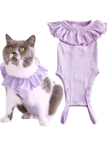 Tazweeq Cat Recovery Suit for Abdominal Wounds, Breathable Comfortable Anti Licking Cat Spay Recovery Suit for Skin Diseases, E-Collar Alternative for Female Cats Kitten(Purple, M)