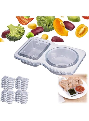 TERRIFI Double Compartment Condiment Container with Lids, Clear Plastic Portion Cups, Travel Snack Containers for Condiments or Dips, 2 Compartment Condiment Containers (20PCS)