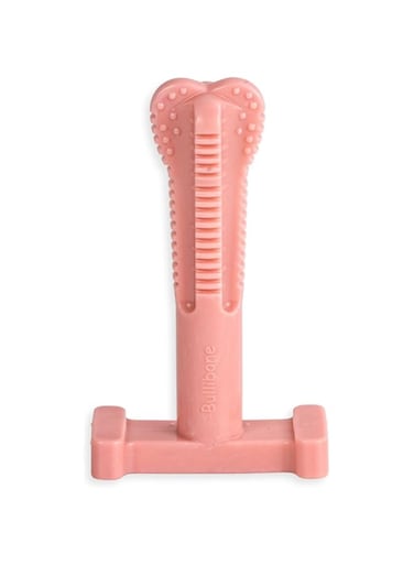 Bullibone SuperBrush: Dog Teeth Cleaning Brushing Toothbrush Stick - Long Lasting Nylon Pink Peppermint Chew Toy for Oral Care and Dental Health