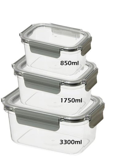 Set of 3 Plastic LocknLock Airtight Food Storage Container Reusable BPA Free Rectangular Food Container with Leak Proof Locking Lid