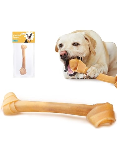 Mumoo Bear 100% Natural Chew Bone Dog Bone Special Made from Pressed Cowhide Knotted Chew Bones for Medium and Large Dogs, 1 Piece 30 cm / 180 g, Quality Chew Item without Chemicals