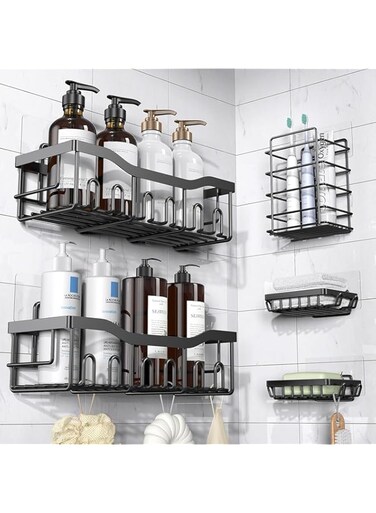 Shower Caddy 5-Pack,Bathroom Shower Organizer,Rustproof Shower Shelver for Inside Shower,No Drilling Shelves for Bathroom with Soap &amp; Toothbrush Holder,Large Wall-Mounted Kitchen &amp; Home Decor