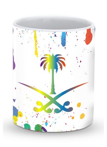 Premium Colourful Saudi Designer Mug White/Green/Yellow 325ml