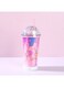 Flamingo Tumblers with 3D Tail &amp; Glitter, Durable Flamingo Drinking Cup with Straw, Reusable Tumblers - Semi-Transparent - Double Walled Flamingo Tumblers