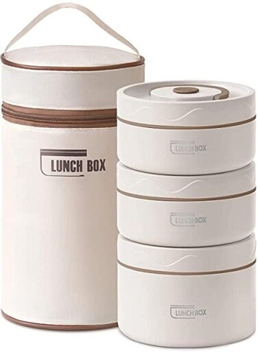 Microwaveable Thermal Lunch Box, Portable Insulated Lunch Containers with Bag, Leakproof Stackable Stainless Steel Food Container For Adults, Kids, Set of 3 Tier Insulated Bento Boxes