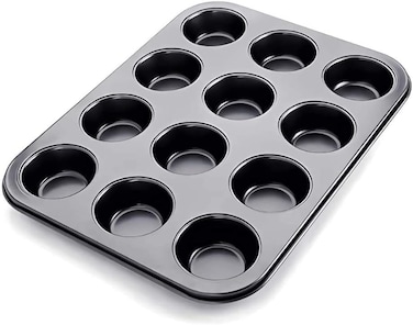 LAVISH Non-Stick Carbon Steel Muffin Pan &ndash; 12-Cup Cupcake Baking Tray with Random Color Silicon Cupcake Liners Pack of 2