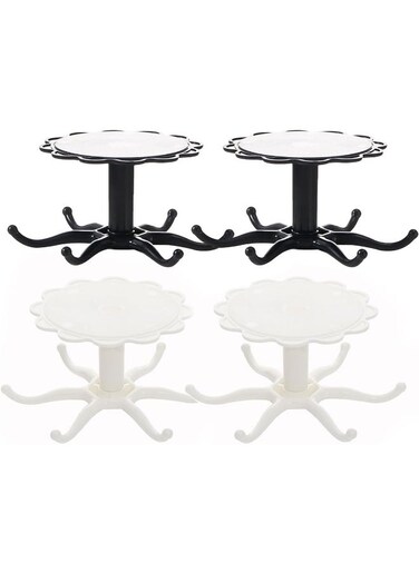 4 Pieces 360&deg; Rotating Utensil Holder Hook, Multi-purpose Wall Mounted Hole Free Hanger, Self-Adhesive Under Cabinet Scarf Tie Hanger, Kitchen Tools Rack, Six Hooks In One (Black &amp; White)